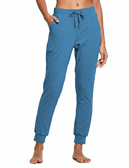 GetUSCart- BALEAF Women's Joggers Pants Jersey Sweatpants Cotton Tapered  Workout Yoga Lounge Casual Cuff Pants with Pockets Copen Blue Size L