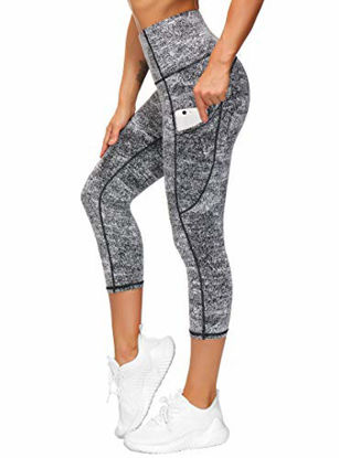 Picture of THE GYM PEOPLE Thick High Waist Yoga Pants with Pockets, Tummy Control Workout Running Yoga Leggings for Women (Large, Z-Capris Black & White Jacquard)