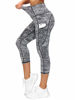 Picture of THE GYM PEOPLE Thick High Waist Yoga Pants with Pockets, Tummy Control Workout Running Yoga Leggings for Women (Large, Z-Capris Black & White Jacquard)