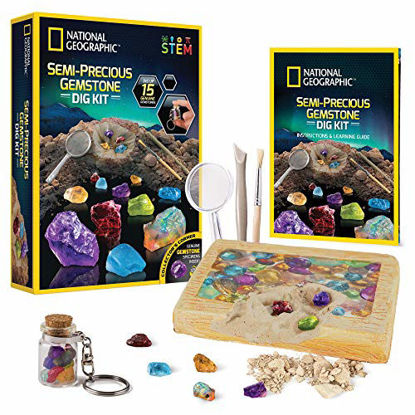 Picture of NATIONAL GEOGRAPHIC Semi-Precious Gemstone Dig Kit - STEM Digging Kit with 15 Semi-Precious Gemstones, Including Amethyst, Garnet, Opal, Blue Topaz, and More, A Great Science Kit for Boys and Girls