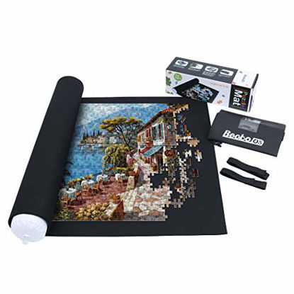 Picture of Becko Puzzle Roll Jigsaw Storage Felt Mat, Jigroll Up to 1,500 Pieces, Environmental Friendly Material for Jigsaw Puzzle Player, Box with Drawstring Storage Bag