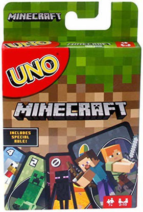 Picture of Mattel Games UNO Minecraft Card Game, Now UNO fun includes the world of Minecraft, Multicolor, Basic Pack