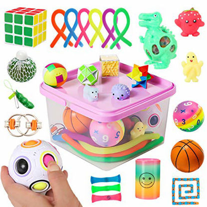 Picture of Sensory Fidget Toys Set, 27pcs Stress Relief and Anti-Anxiety Tools Bundle for Kids and Adults, Marble and Mesh, Pack of Squeeze Balls, Soybean Squeeze, Flippy Chain