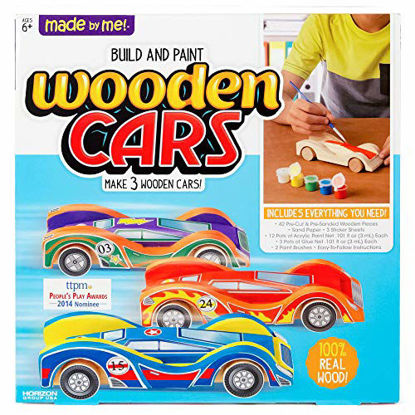 Picture of Made By Me Build & Paint Your Own Wooden Cars by Horizon Group Usa, DIY Wood Craft Kit, Easy To Assemble & Paint 3 Race Cars, Multicolored