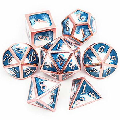 Picture of Haxtec Copper Blue White Metal DND Dice Set D&D Dice for Dungeons and Dragons RPG Games-Ice Dragon Bait