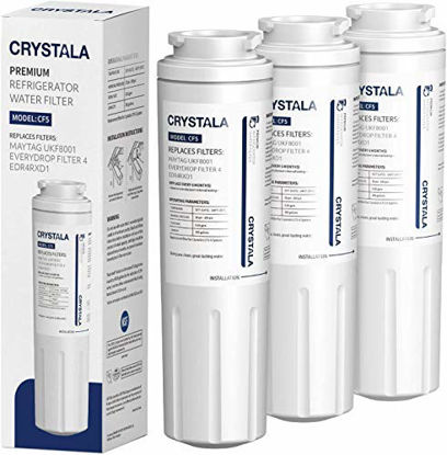 Picture of Crystala Filters UKF8001 Water Filter Compatible with Whirlpool 4396395, Filter 4, Maytag UKF8001, EDR4RXD1, UKF8001AXX, UKF8001P, Puriclean II, PH21500 Refrigerator Water Filter (3 Pack)
