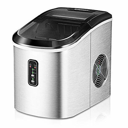 Picture of Euhomy Ice Maker Machine Countertop, 26 lbs in 24 Hours, 9 Cubes Ready in 8 Mins, Electric ice maker and Compact potable ice maker with Ice Scoop and Basket. Perfect for Home/Kitchen/Office.(Sliver)
