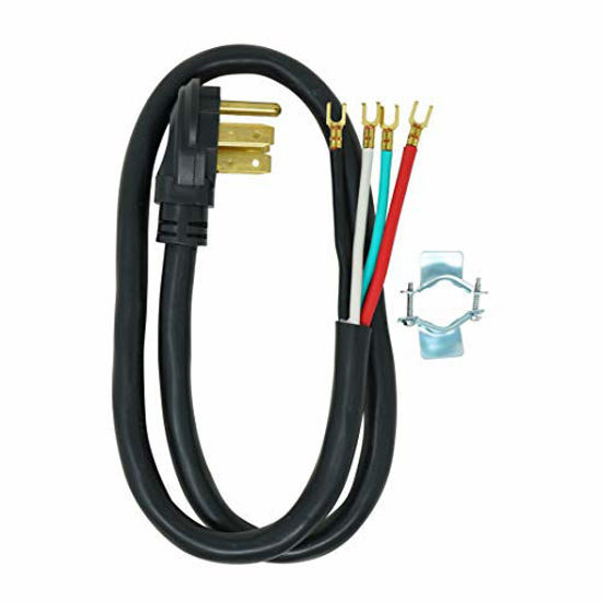 Picture of Southwire 9044SW8808 Range Power Cord, 4-Foot, 1/4-Inch Flanged Terminals, Flat Plug, Compatible With Most Standard Free Standing Electrical Ranges With A 4 Conductor Wall Outlet, 125/250-Volt, 50-Amp