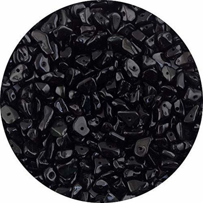 Picture of Natural Chip Stone Beads Black Obsidian Onyx 5-8mm About 400pieces Irregular Gemstones Healing Crystal Loose Bead Hole Drilled DIY for Bracelet Jewelry Making Crafting (5-8mm, Black Obsidian Onyx)