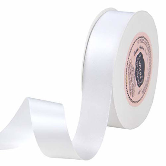 Picture of VATIN 1 inch Double Faced Polyester Satin Ribbon White - 25 Yard Spool, Perfect for Wedding, Wreath, Baby Shower,Packing and Other Projects.