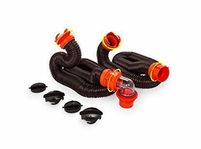Picture of Camco 20' (39742) RhinoFLEX 20-Foot RV Sewer Hose Kit, Swivel Transparent Elbow with 4-in-1 Dump Station Fitting-Storage Caps Included