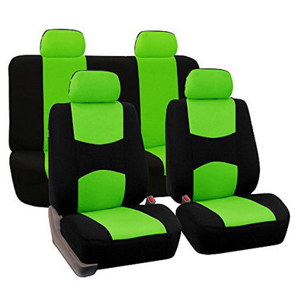 Picture of FH Group FB050GREEN114 Universal Fit Full Set Flat Cloth Fabric Car Seat Cover, (Green/Black) (FH-FB050114, Fit Most Car, Truck, SUV, or Van)