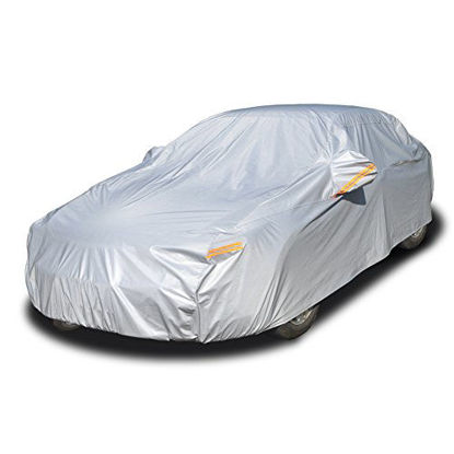 Picture of Kayme 6 Layers Car Cover Waterproof All Weather for Automobiles, Outdoor Full Cover Rain Sun UV Protection with Zipper Cotton, Universal Fit for Sedan (178"-185")
