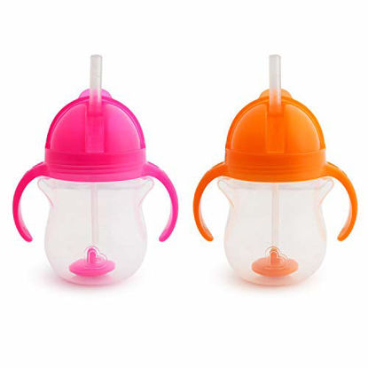 Picture of Munchkin Any Angle Click Lock Weighted Straw Trainer Cup, Pink/Orange, 7oz, 2pk