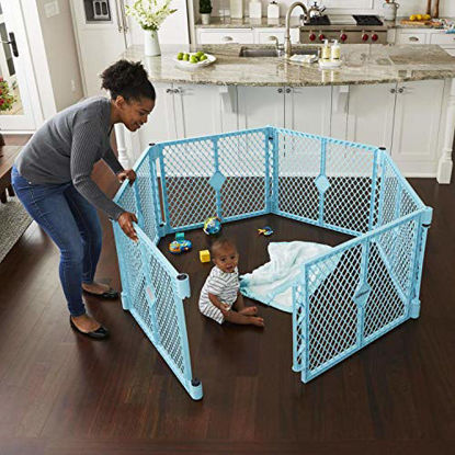 Picture of Toddleroo by North States Superyard Indoor-Outdoor Play Yard: Safe Play Area Anywhere - Folds up with Carrying Strap for Easy Travel. Freestanding. 18.5 Sq.'. Enclosure (26" Tall, Aqua Blue, 6-Panel)