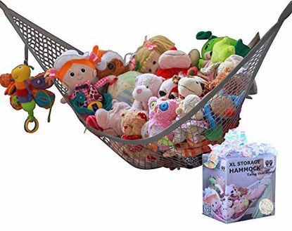 Picture of MiniOwls Toy Storage Hammock - Organizational Stuffed Animal Net for Play Room or Bedroom. Fits 20-30 Plushies. Comes in a Gift Box. (Grey, Large)