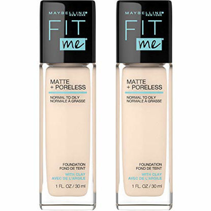 Picture of Maybelline Fit Me Matte + Poreless Liquid Foundation Makeup, Porcelain, 2 COUNT Oil-Free Foundation