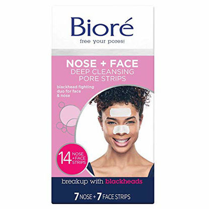 Picture of Bioré Nose+Face, Deep Cleansing Pore Strips, 7 Nose + 7 Chin or Forehead, with Instant Blackhead Removal and Pore Unclogging, 14 Count, Oil-free, Non-Comedogenic Use