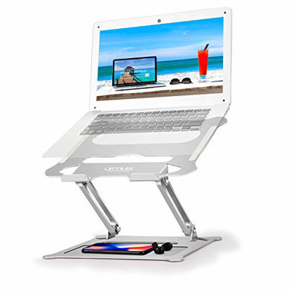 Picture of Urmust Laptop Notebook Stand Holder, Ergonomic Adjustable Ultrabook Stand Riser Portable Compatible with MacBook Air Pro, Dell, HP, Lenovo Light Weight Aluminum Up to 15.6"(Silver)