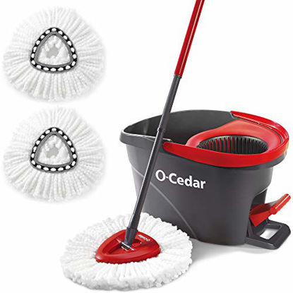 Picture of O-Cedar EasyWring Microfiber Spin Mop & Bucket Floor Cleaning System + 2 Extra Refills, Red/Gray