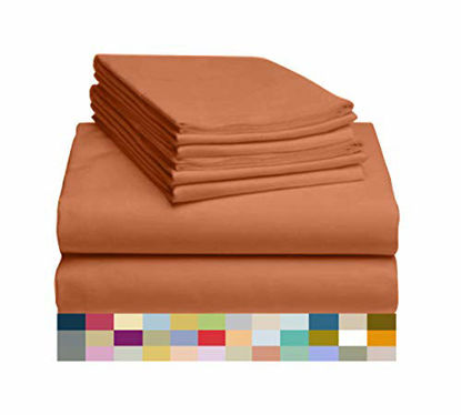 Picture of LuxClub 6 PC Sheet Set Bamboo Sheets Deep Pockets 18" Eco Friendly Wrinkle Free Sheets Machine Washable Hotel Bedding Silky Soft - Autumn Orange Queen