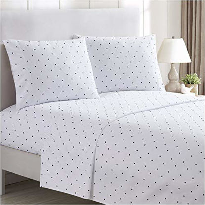 Picture of Mellanni Bed Sheet Set - Brushed Microfiber 1800 Bedding - Wrinkle, Fade, Stain Resistant - 3 Piece (Twin XL, Polka Dot Navy)