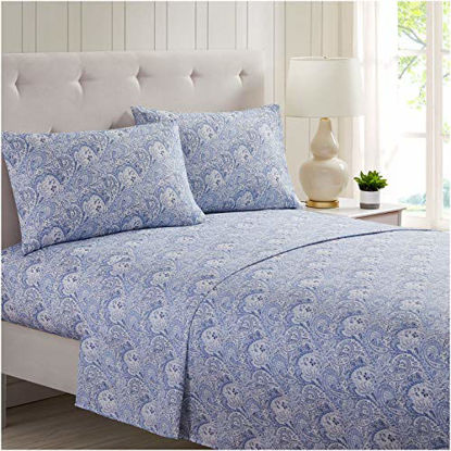 Picture of Mellanni Bed Sheet Set - Brushed Microfiber 1800 Bedding - Wrinkle, Fade, Stain Resistant - 4 Piece (King, Paisley Blue)