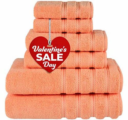 Picture of American Soft Linen 6-Piece 100% Turkish Genuine Cotton Premium & Luxury Towel Set for Bathroom & Kitchen, 2 Bath Towels, 2 Hand Towels & 2 Washcloths [Worth $72.95] - Malibu Peach