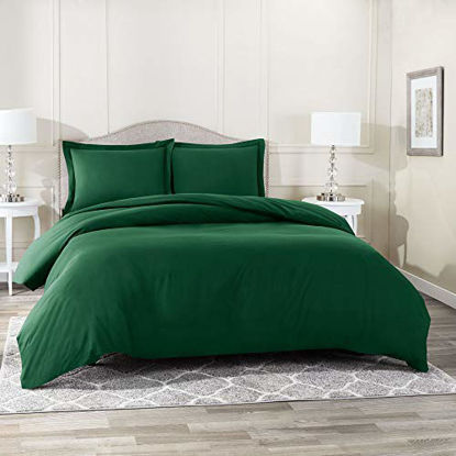 Picture of Nestl Bedding Duvet Cover 2 Piece Set - Ultra Soft Double Brushed Microfiber Hotel Collection - Comforter Cover with Button Closure and 1 Pillow Sham, Hunter Green - Twin (Single) 68"x90"