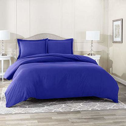 Picture of Nestl Bedding Duvet Cover 2 Piece Set - Ultra Soft Double Brushed Microfiber Hotel Collection - Comforter Cover with Button Closure and 1 Pillow Sham, Royal Blue - Twin (Single) 68"x90"