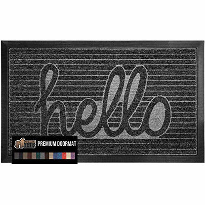 Picture of Gorilla Grip Original Durable Natural Rubber Door Mat, 23x35, Heavy Duty Doormat for Indoor Outdoor, Waterproof, Easy Clean, Low-Profile Rug Mats for Entry, Patio, High Traffic Areas, Charcoal Hello