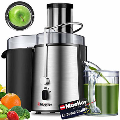 Picture of Mueller Austria Juicer Ultra 1100W Power, Easy Clean Extractor Press Centrifugal Juicing Machine, Wide 3" Feed Chute for Whole Fruit Vegetable, Anti-drip, High Quality, Large, Silver