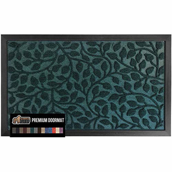 Picture of Gorilla Grip Original Durable Natural Rubber Door Mat, 23x35 Heavy Duty Doormat for Indoor Outdoor Waterproof Easy Clean Low-Profile Rug Mats for Winter Snow Entry High Traffic Area, Moss Vine Leaves