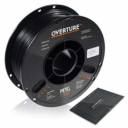 Picture of OVERTURE PETG Filament 1.75mm with 3D Build Surface 200 x 200 mm 3D Printer Consumables, 1kg Spool (2.2lbs), Dimensional Accuracy +/- 0.05 mm, Fit Most FDM Printer, Black