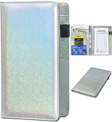 Picture of Server Books for Waitress - Glitter Leather Waiter Book Server Wallet with Zipper Pocket, Cute Waitress Book&Waitstaff Organizer with Money Pocket Fit Server Apron (Glitter Silvery)