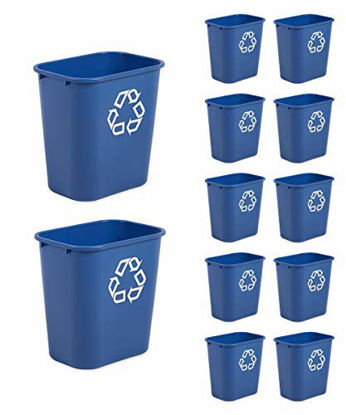 Picture of Rubbermaid Commercial Products FG295673BLUE Plastic Resin Deskside Recycling Can, 7 Gallon/28 Quart, Blue Recycling Symbol (Pack of 12)
