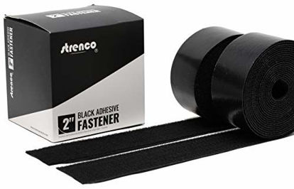 Picture of Strenco 2 Inch Adhesive Black Hook and Loop Tape - 5 Yards - Heavy Duty Strips - Sticky Back Fastener