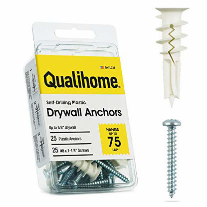 Picture of #8 Self Drilling Drywall Plastic Anchors with Screws - No Pre Drill Hole Preparation Required - 75 Lbs