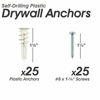 Picture of #8 Self Drilling Drywall Plastic Anchors with Screws - No Pre Drill Hole Preparation Required - 75 Lbs