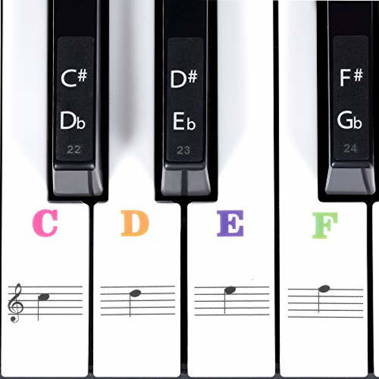 Piano Keyboard Stickers for Beginners Removable Piano Stickers for keys  88/61/54/49/37, Colorful Larger Letter Key Note Stickers for Kids Learning