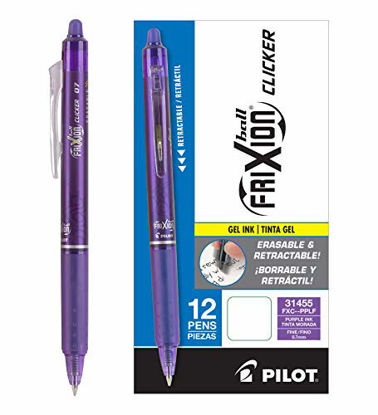 Picture of PILOT FriXion Clicker Erasable, Refillable & Retractable Gel Ink Pens, Fine Point, Purple Ink, 12-Pack (31455)