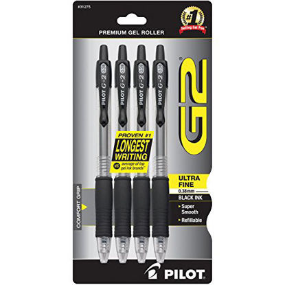 Picture of PILOT G2 Premium Refillable & Retractable Rolling Ball Gel Pens, Ultra Fine Point, Black Ink, 4-Pack (31275)