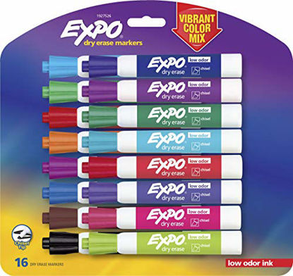Picture of EXPO 1927526 Low-Odor Dry Erase Markers, Chisel Tip, Vibrant Colors, 16-Count