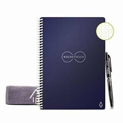 Picture of Rocketbook Smart Reusable Notebook - Dot-Grid Eco-Friendly Notebook with 1 Pilot Frixion Pen & 1 Microfiber Cloth Included - Midnight Blue Cover, Executive Size (6" x 8.8")