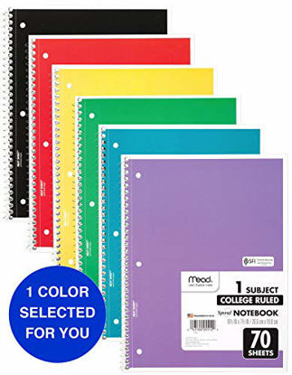 Picture of Mead Spiral Notebooks, 1 Subject, College Ruled, 70 Sheets, Assorted Colors, Color Selected For You May Vary, 1 Count (05512)