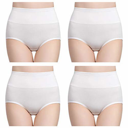 Picture of wirarpa Womens Cotton Underwear Panties High Waisted Full Briefs Ladies No Muffin Top Underpants 4 Pack White Size 6, Medium