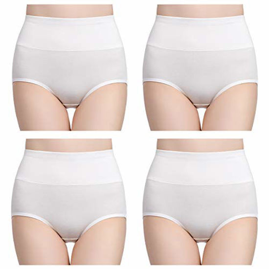 Picture of wirarpa Womens Cotton Underwear Panties High Waisted Full Briefs Ladies No Muffin Top Underpants 4 Pack White Size 6, Medium