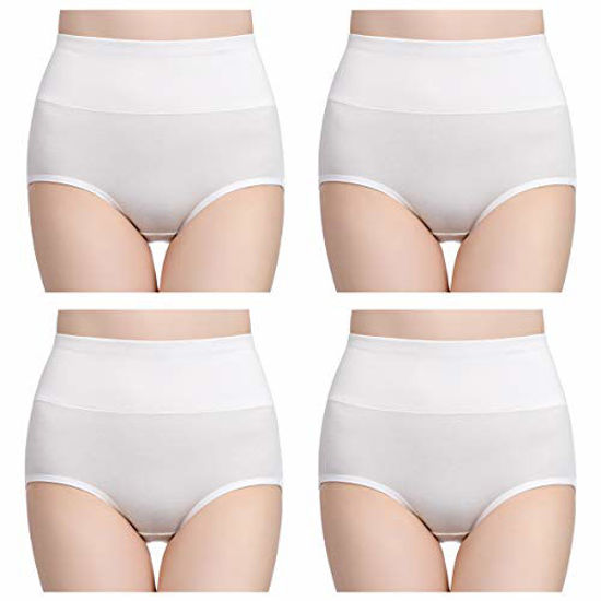 GetUSCart- wirarpa Womens Cotton Underwear Panties High Waisted Full Briefs  Ladies No Muffin Top Underpants 4 Pack White Size 6, Medium