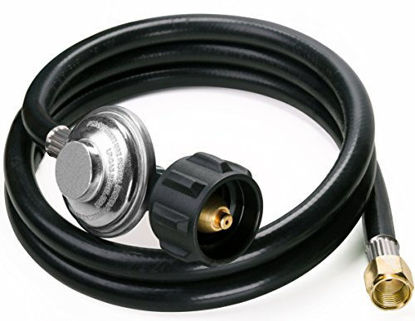 Picture of DOZYANT 5 Feet Universal QCC1 Low Pressure Propane Regulator Grill Replacement with 5 FT Hose for Most LP Gas Grill, Heater and Fire Pit Table, 3/8 Female Flare Nut