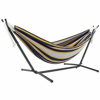 Picture of Vivere Double Cotton Hammock with Space Saving Steel Stand (450 lb Capacity - Premium Carry Bag Included) (Serenity)